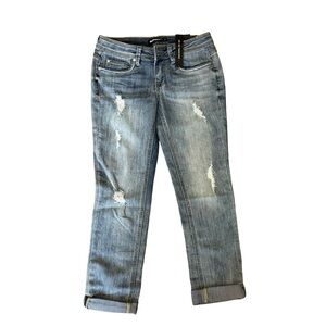 Dollhouse Light Blue Distressed Boyfriend Jeans Size 5 FLAWED Stretch Casual